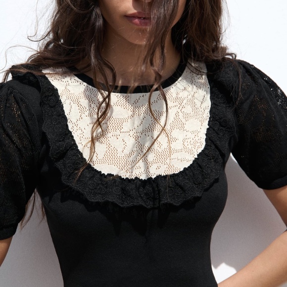 Zara limited edition lace pointelle knitted crop top - Picture 2 of 6